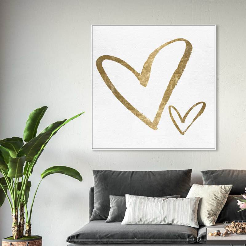 " Gold Hearts, Modern Love Strokes Glam Gold " Painting Print