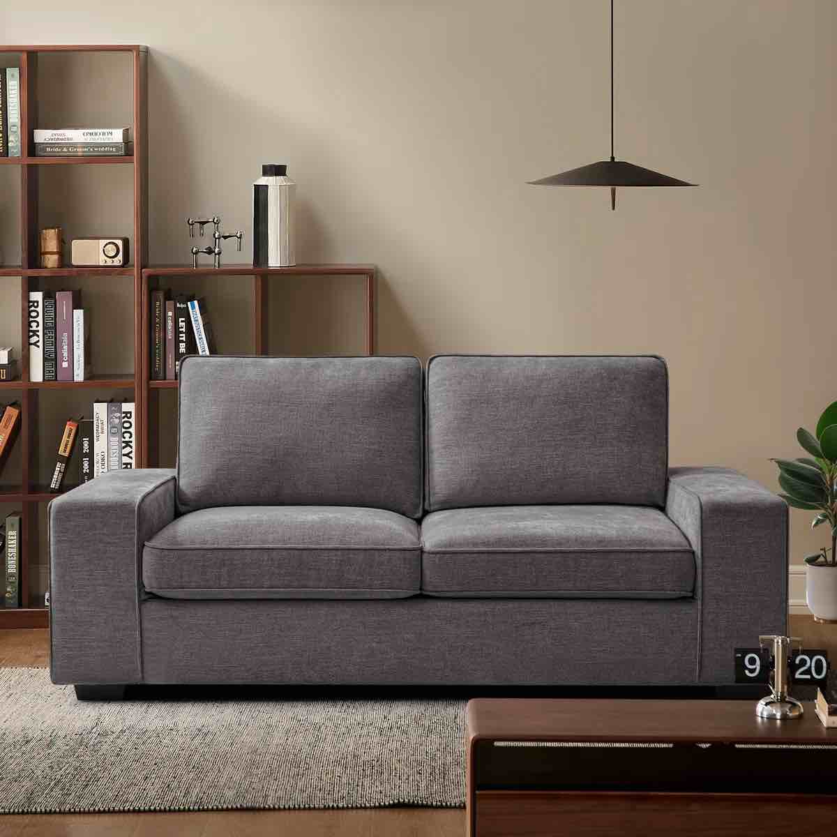 Upholstered Chenille Loveseat Square Arms Sofa Modern Style Couch 
