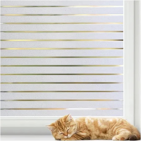 rabbitgoo Window Privacy Film, Frosted Glass Window Film, Window Frosting Film, Decorative Front Door Covering, Anti-UV Static Cling Non Adhesive Window Sticker, Striped Pattern, 35.4 x 78.7 inches