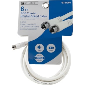 Utilitech 6-ft RG6 White Coaxial Cable (1 item per bid)