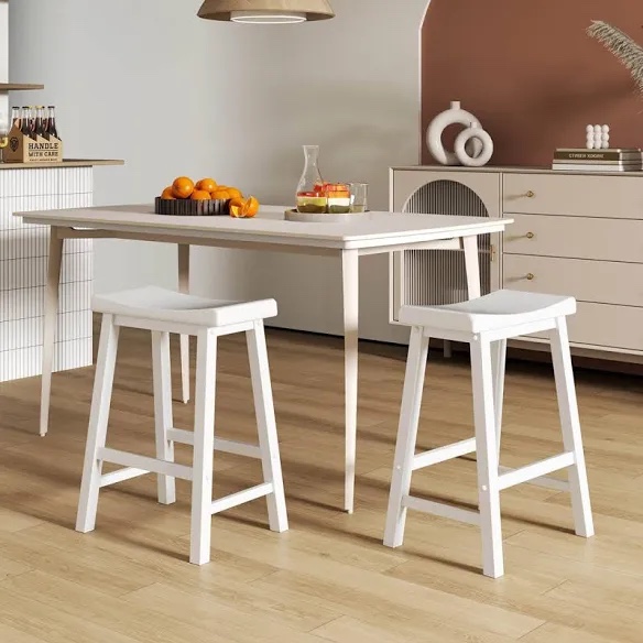 Set Of 2 Saddle Bar Stools Counter Height Dining Chairs With Wooden Legs White