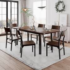 iPormis 63" Extendable Dining Table for 4-8, Square Wooden Dining Room Table with Metal Base, Modern Extendable Table for Small Kitchens, Dining Office Areas, Walnut