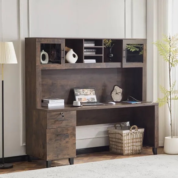 Modern Rustic Computer Desk With Storage Hutch