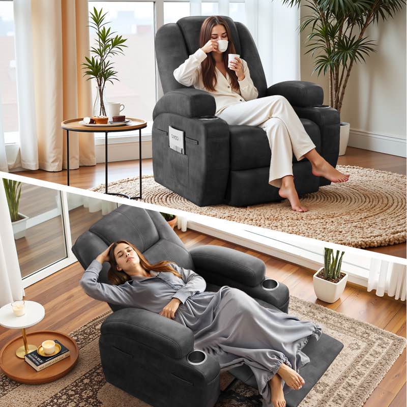 Electric Power Lift Recliner Chair with Massage for Elderly, PU Leather Home Theater Seat with Side Pockets and 2 Cup Holders Ergonomic Lounge Chair Single Sofa for Home Living Room