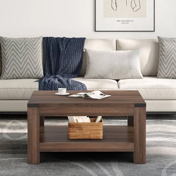 Zara Square Coffee Table With 2-tier Storage Shelves