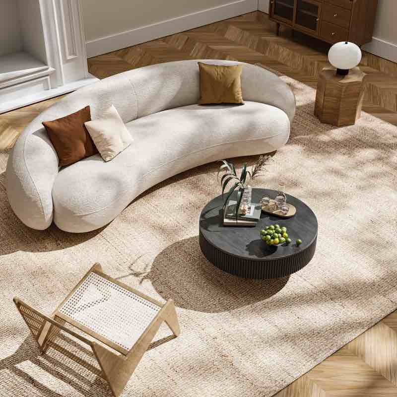 Chibuzor Pedestal Round Coffee Table, Handcrafted Solid Wood Fluted Design