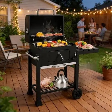 expert grill charcoal grill, 24 inch heavy duty charcoal grill with wheels, black
