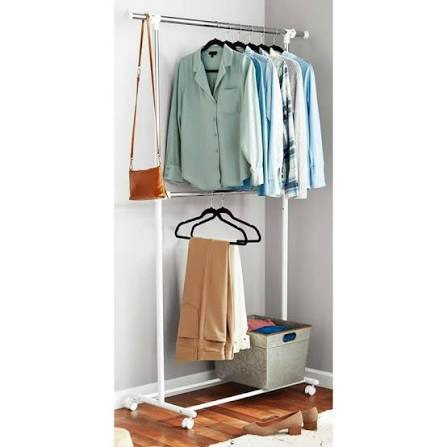 mainstays adjustable rolling garment rack metal chrome  white