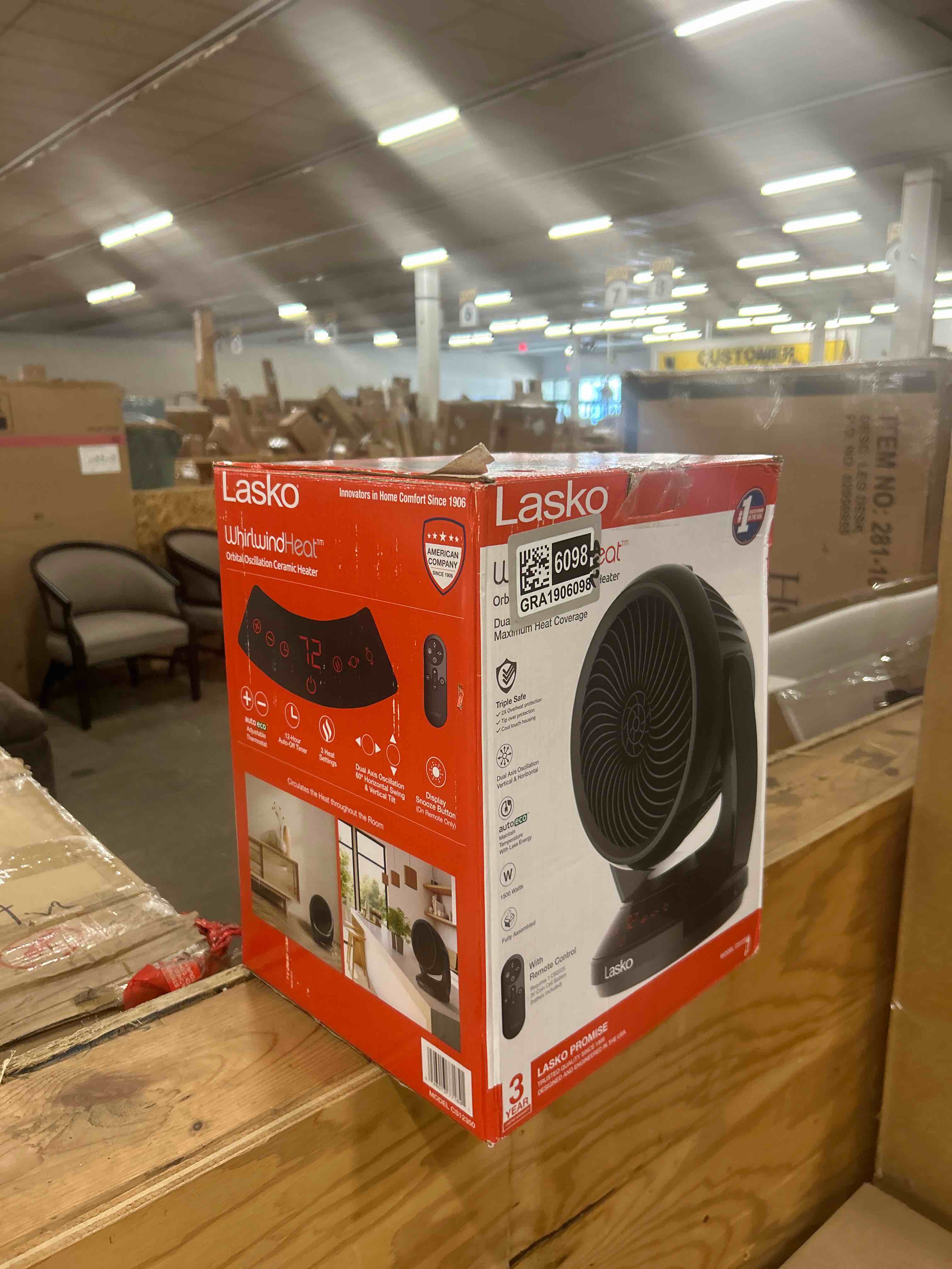Condition photo showing New/Like New for lasko whirlwind heat orbital oscillation ceramic space heater with remote