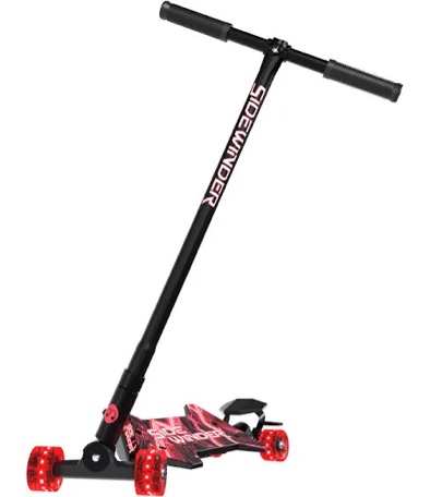 melo sidewinder kids carving scooter with 70mm led wheels, ages 5+, red