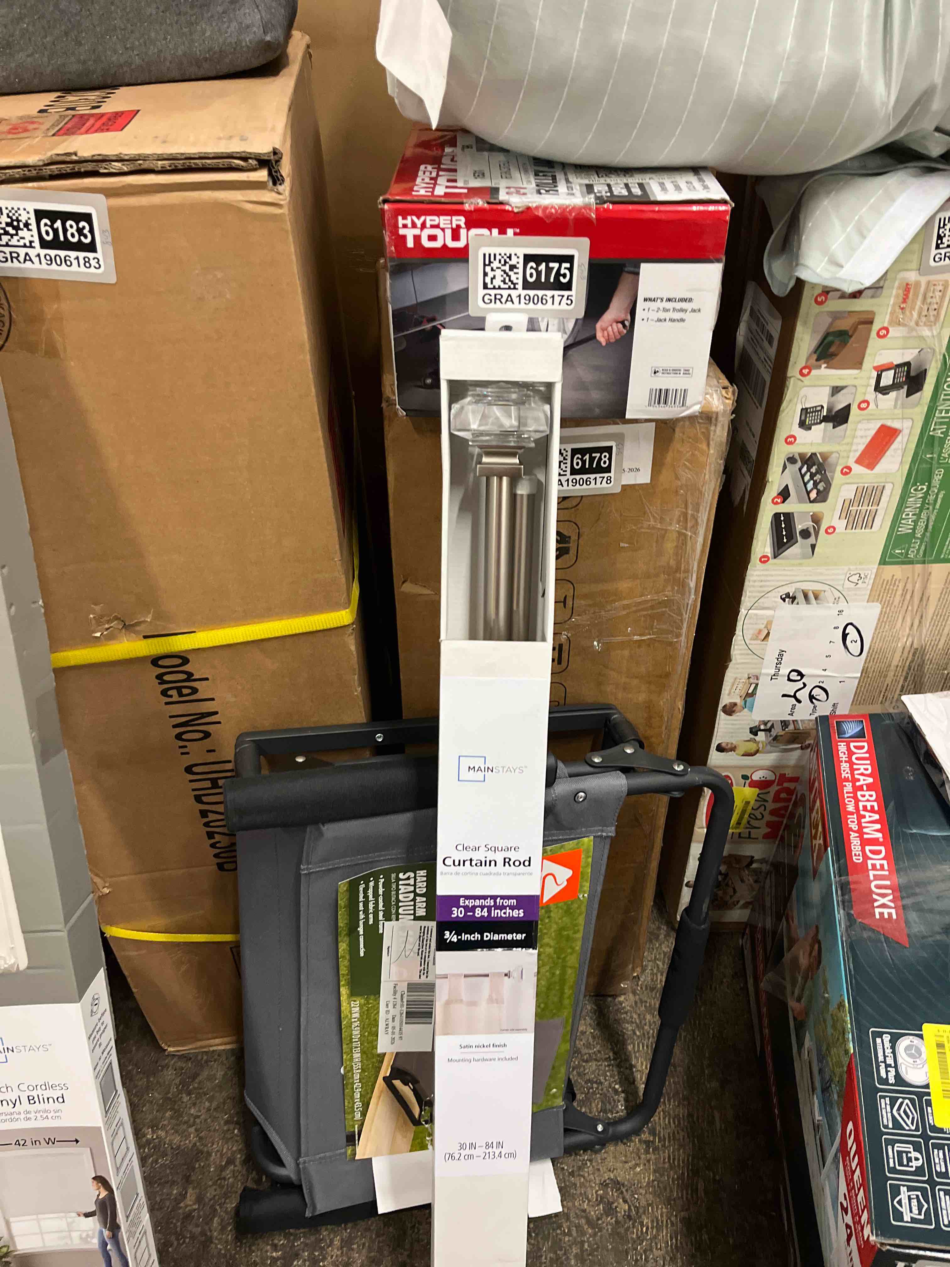 Condition photo showing New/Like New for mainstays clear square 3/4 single adjustable curtain rod 30-84 nickel