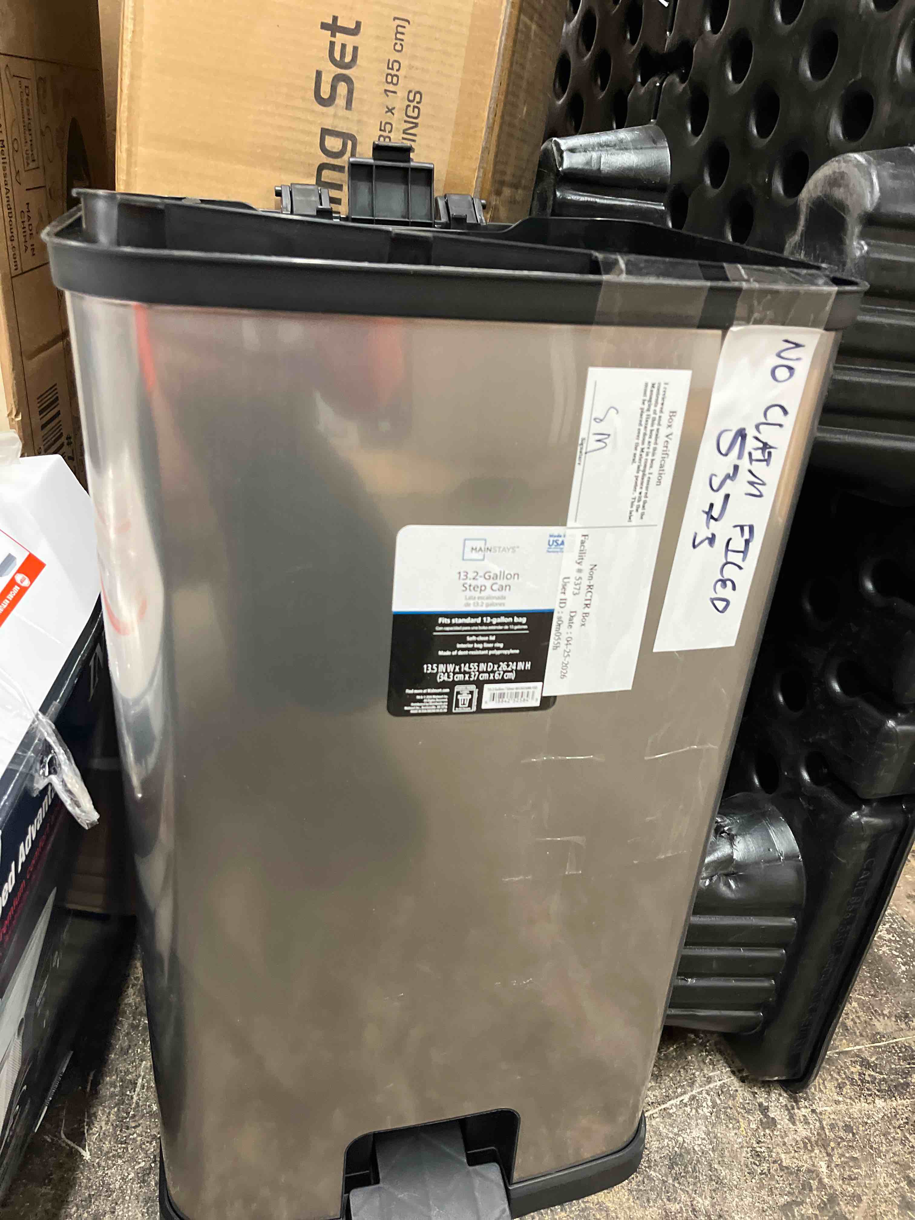 Condition photo showing Good Condition for mainstays 13.2 gallon rectangular kitchen trash can  plastic step-on trash bin  silver