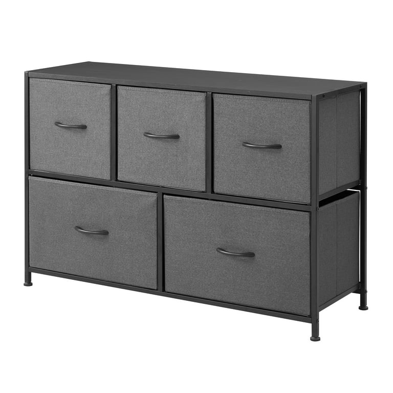 Condition photo showing New/Like New for mainstays 5 drawer 40" wide fabric storage dresser for bedroom, grey