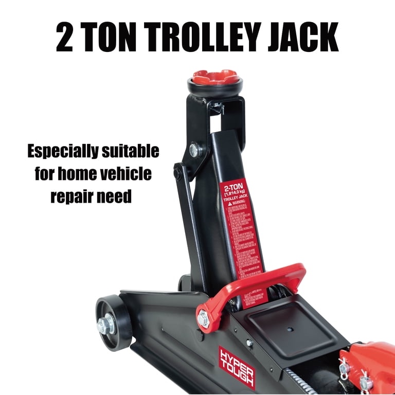 Condition photo showing New/Like New for hyper tough t82011w trolley jack, work for sedan and coupe, 2 ton black