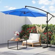 sweetcrispy 10-ft iron navy slide-tilt cantilever patio umbrella with base