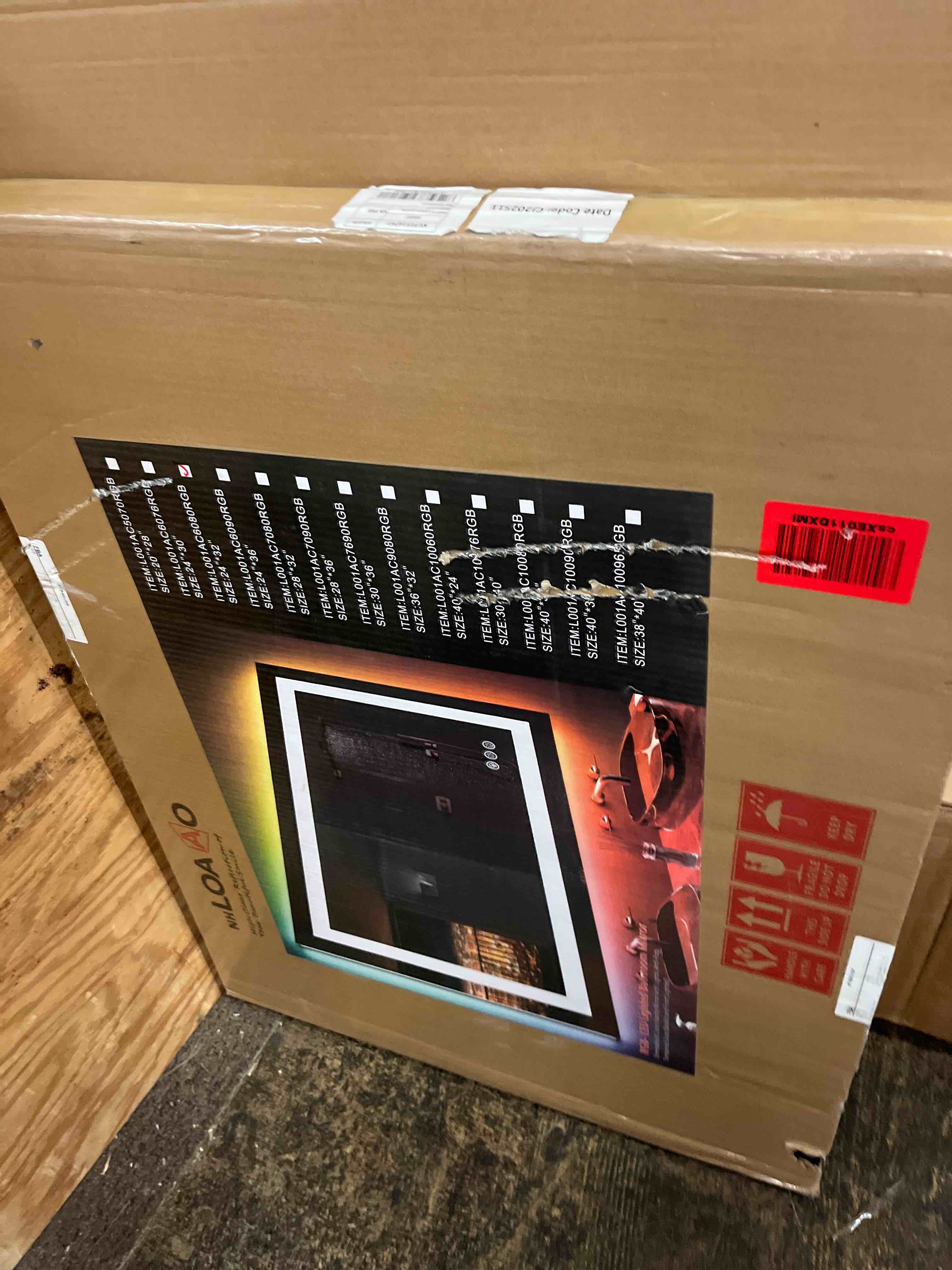 Condition photo showing New/Like New for loaao 24"x32" led bathroom mirror with lights, anti-fog, dimmable, rgb backlit + front lighted, bathroom vanity mirror for wall, memory function, shatter-proof, tempered glass