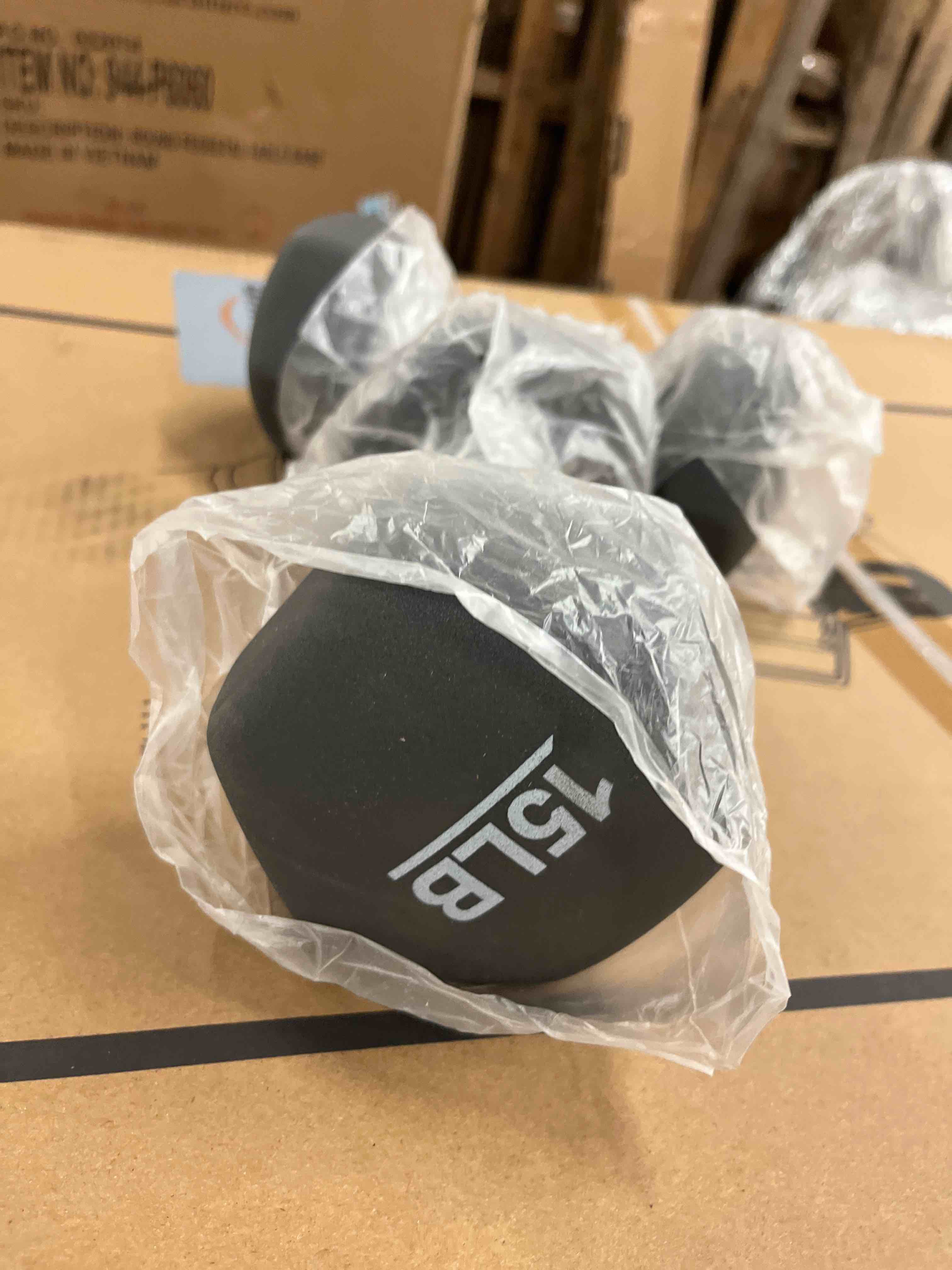Condition photo showing New/Like New for cap, 15lb neoprene dumbbell, cool gray, single (2)