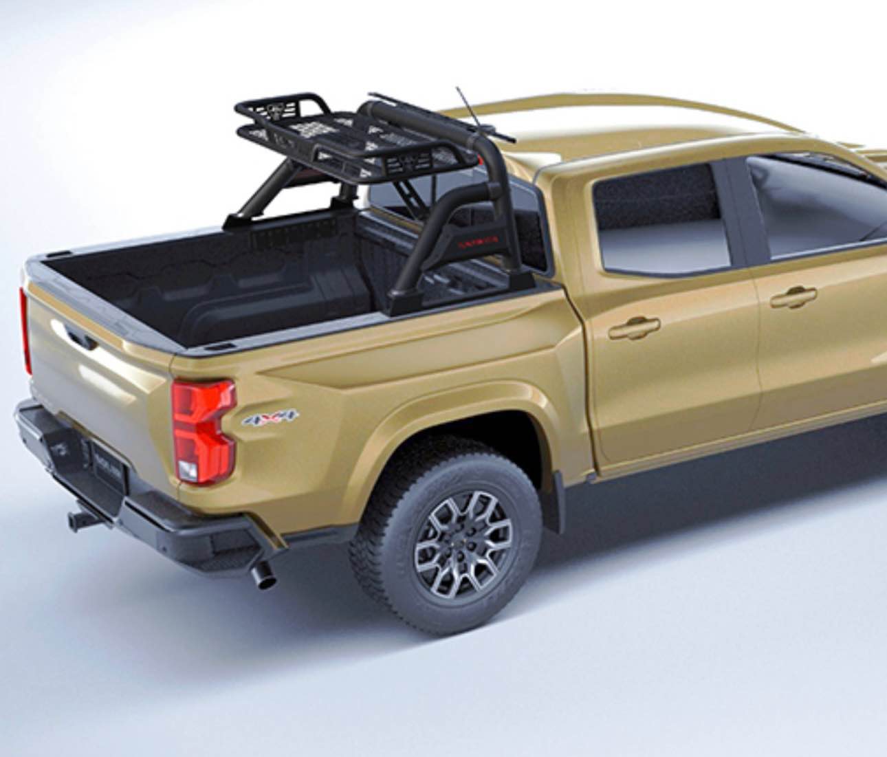 Condition photo showing New/Like New for roll bar with cargo basket for mid size pickup truck, adjustable black sport chase rack roll cage compatible with gladiator,frontier,canyon,ranger,colorado,tacoma