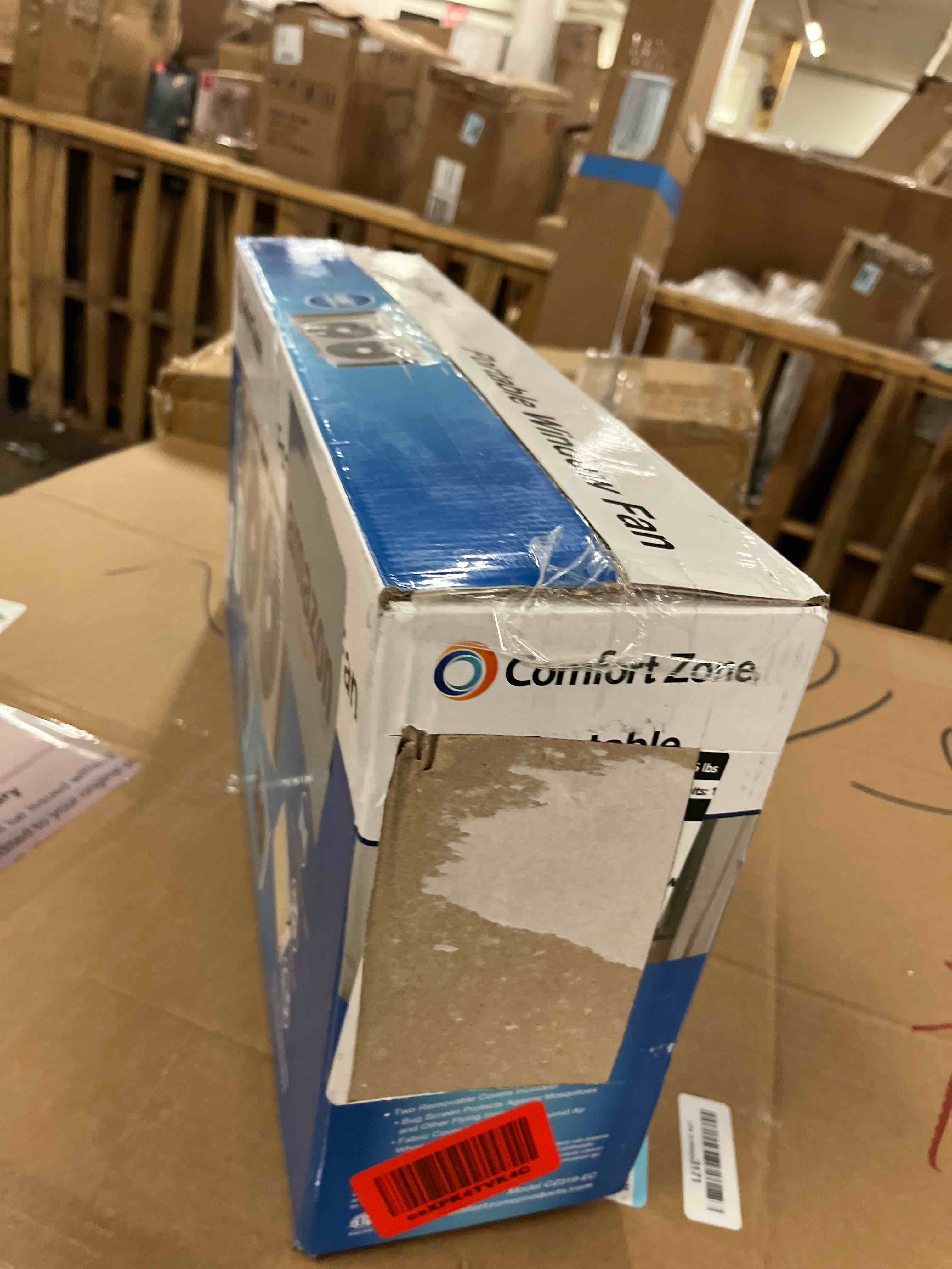 Condition photo showing New/Like New for comfort zone 9  twin window fan with reversible airflow control  auto-locking expanders  2 speed fan  dual fan  exhaust  airflow 9.84 ft/sec  ideal for home  kitchen  bedroom & office  cz319wt