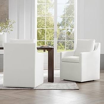Condition photo showing New/Like New for upholstered dining chair with casters armchair cover replacement side deskchair with rollers for diningroom living room,light grey,1 pcs