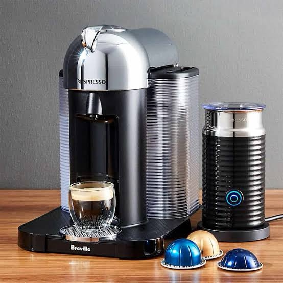 Condition photo showing Good Condition for nespresso vertuo coffee and espresso maker by breville, chrome with aeroccino milk frother