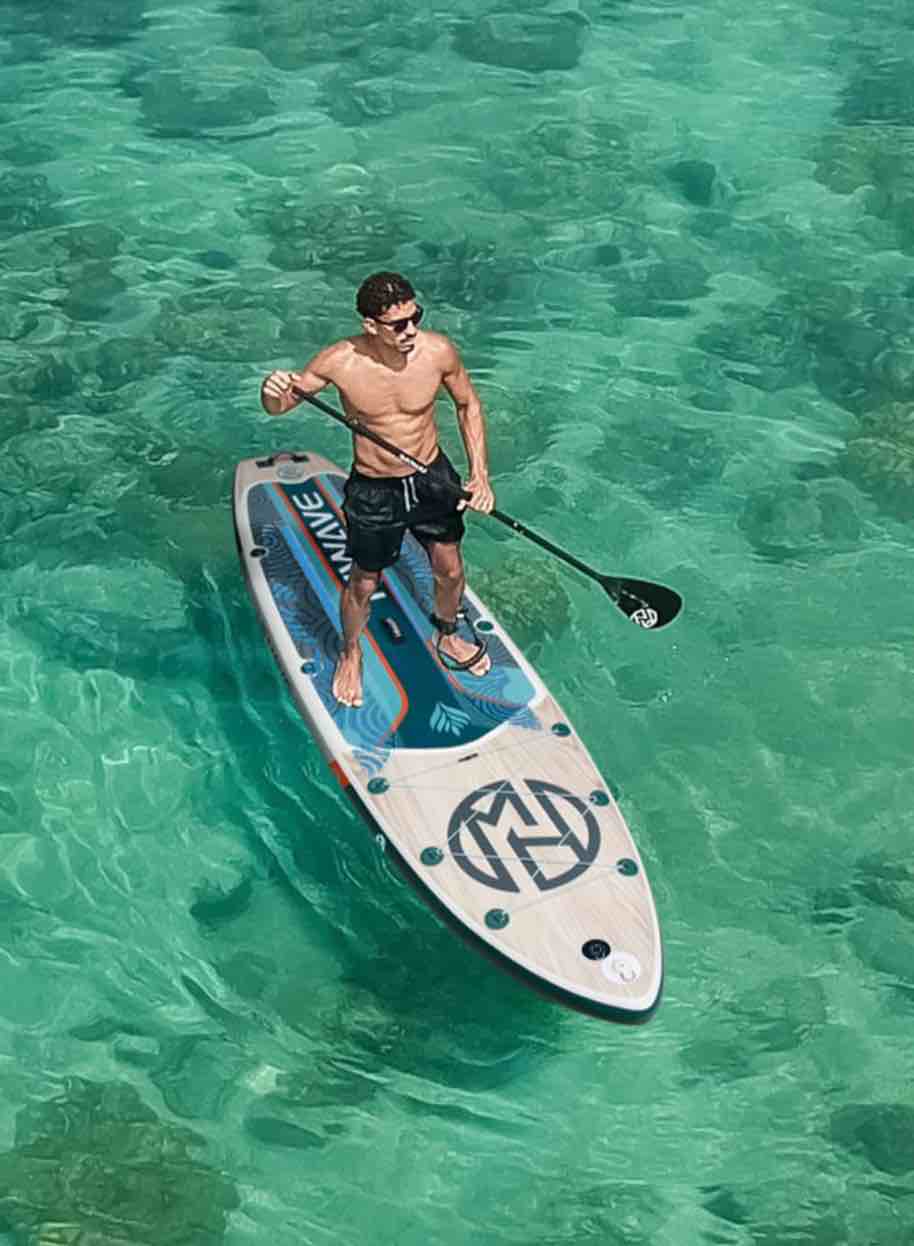 Condition photo showing New/Like New for hiwave inflatable paddle board 11 ' x 34 " x 6" extra wide sup board, 420lb capacity paddle board for adults, suitable for sea and lakes, 2+1family board