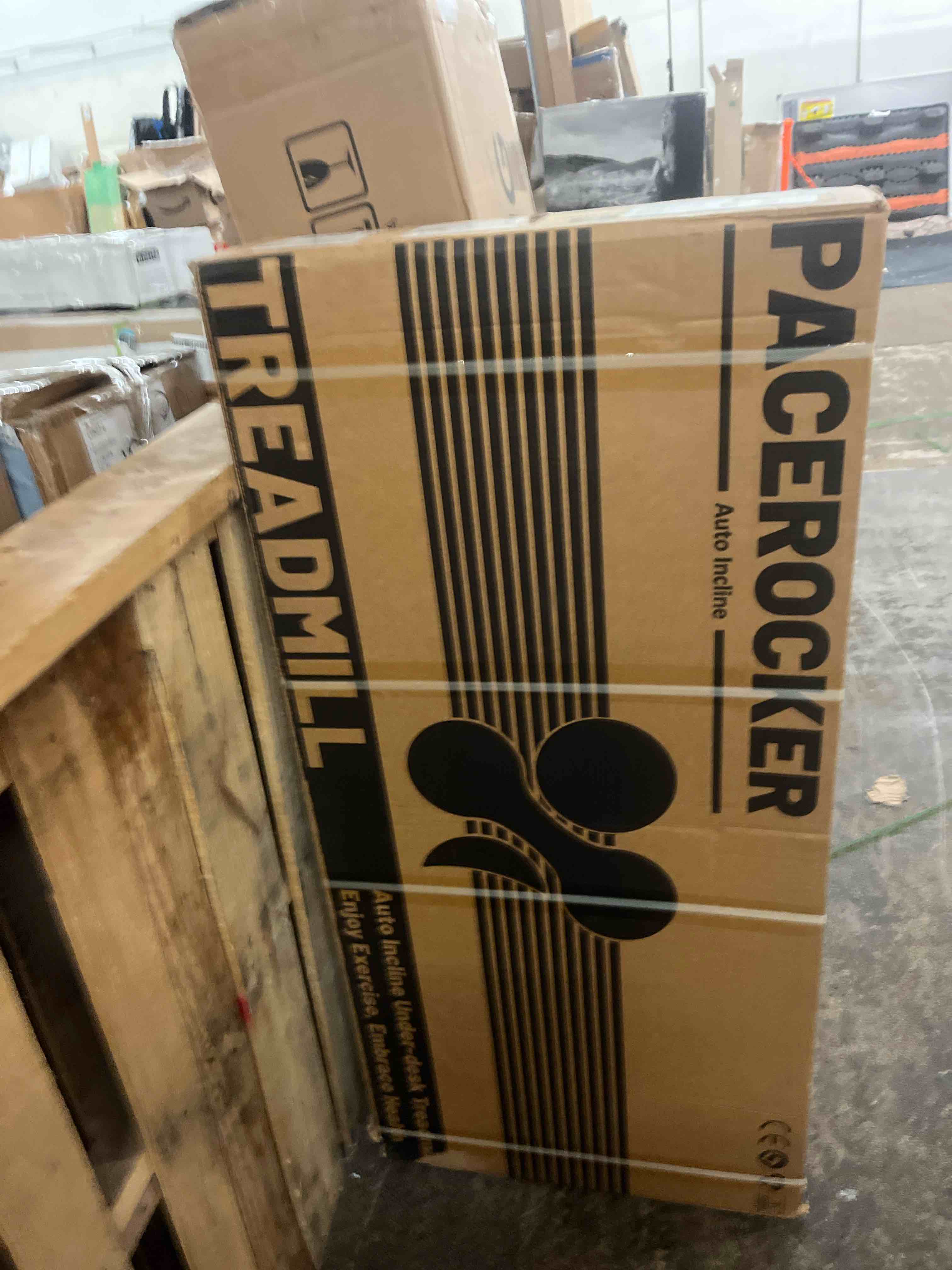 Condition photo showing New/Like New for pacerocker walking pad treadmill with 12% 9-level auto incline, 450 lbs capacity bluetooth speaker under desk treadmills for home hiking, 5 mph