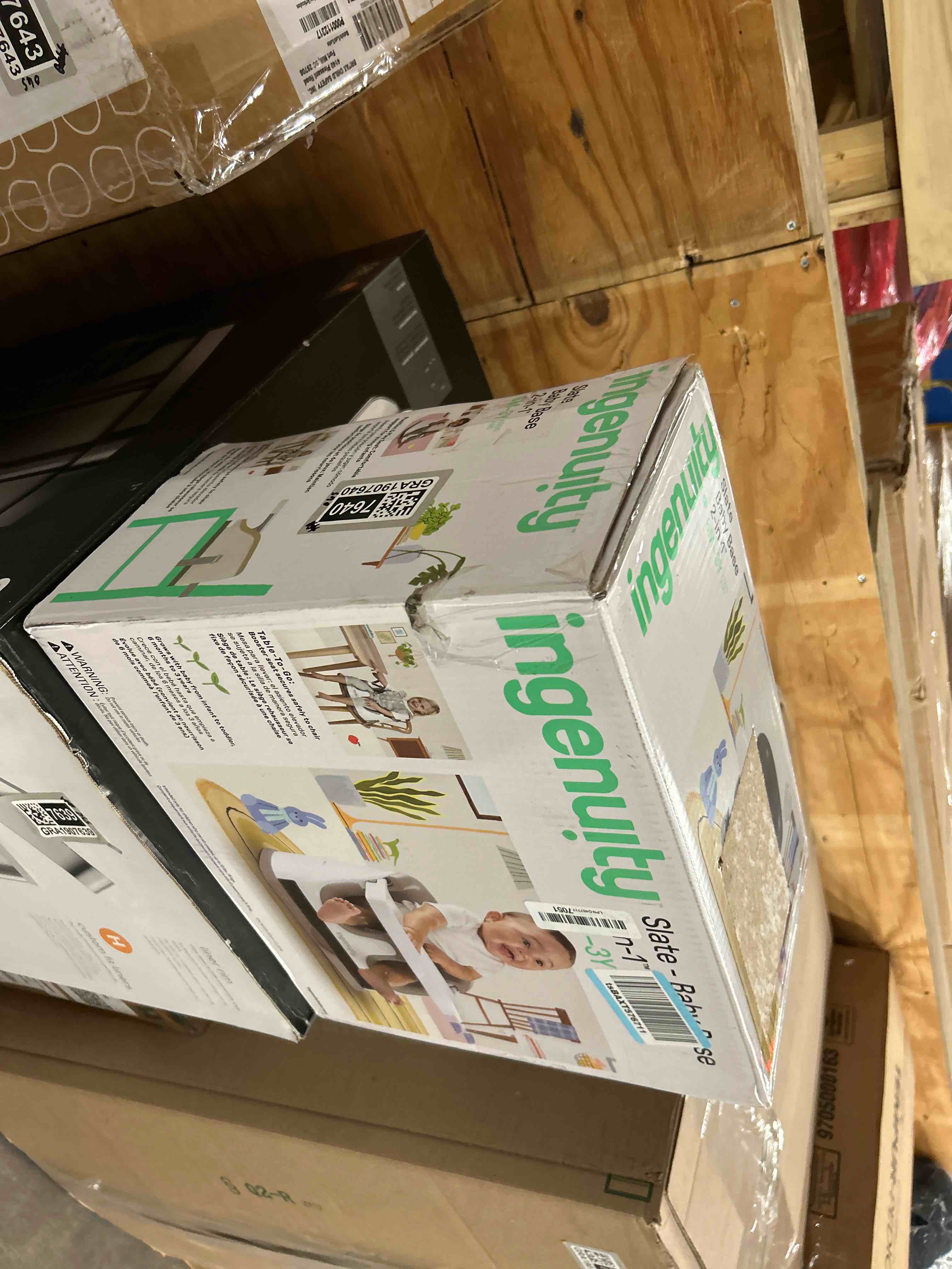 Condition photo showing New/Like New for ingenuity baby base 2-in-1 booster feeding and floor seat with self-storing tray - slate