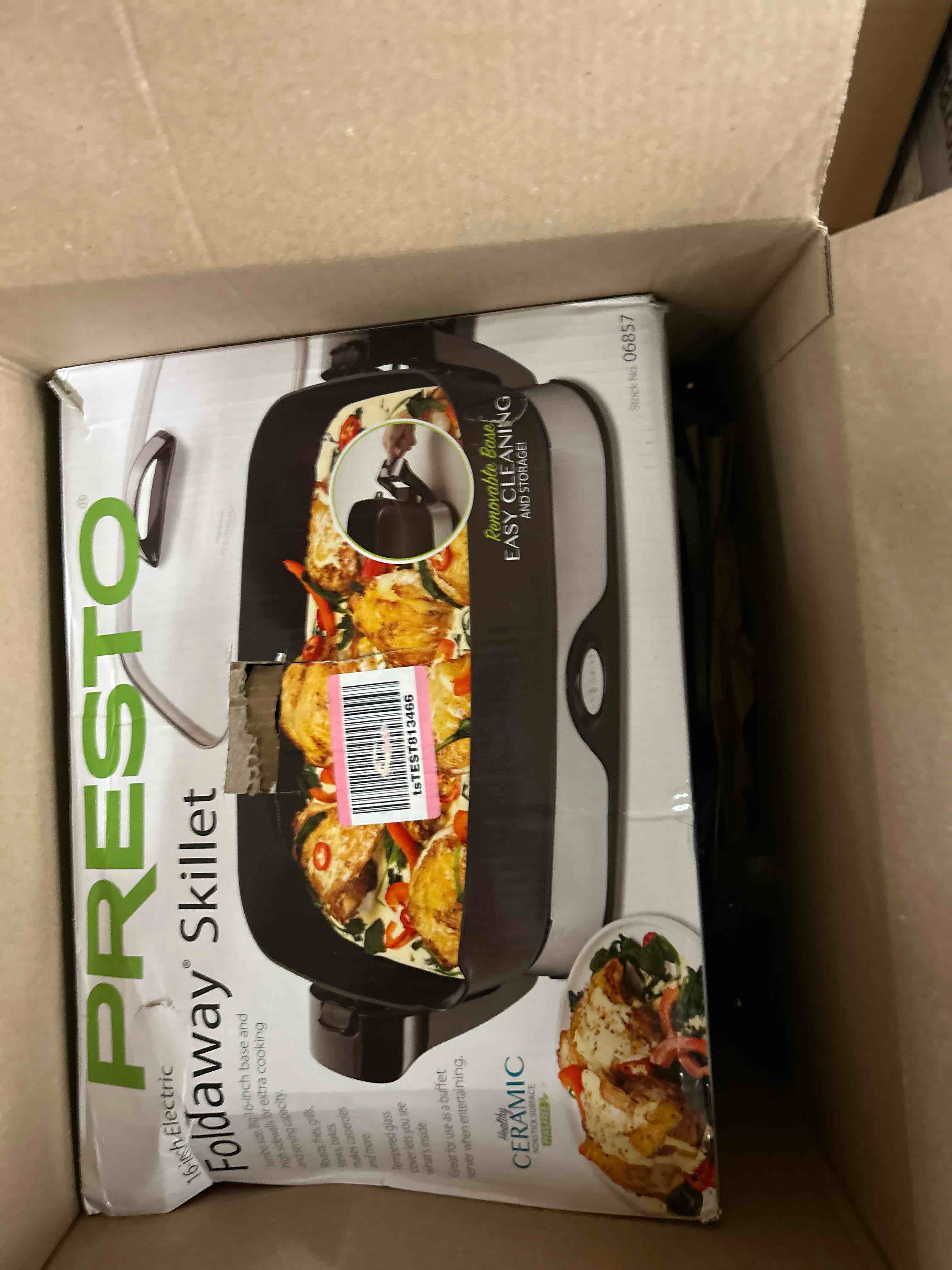 Condition photo showing New/Like New for presto 06857 16-inch electric foldaway skillet, black