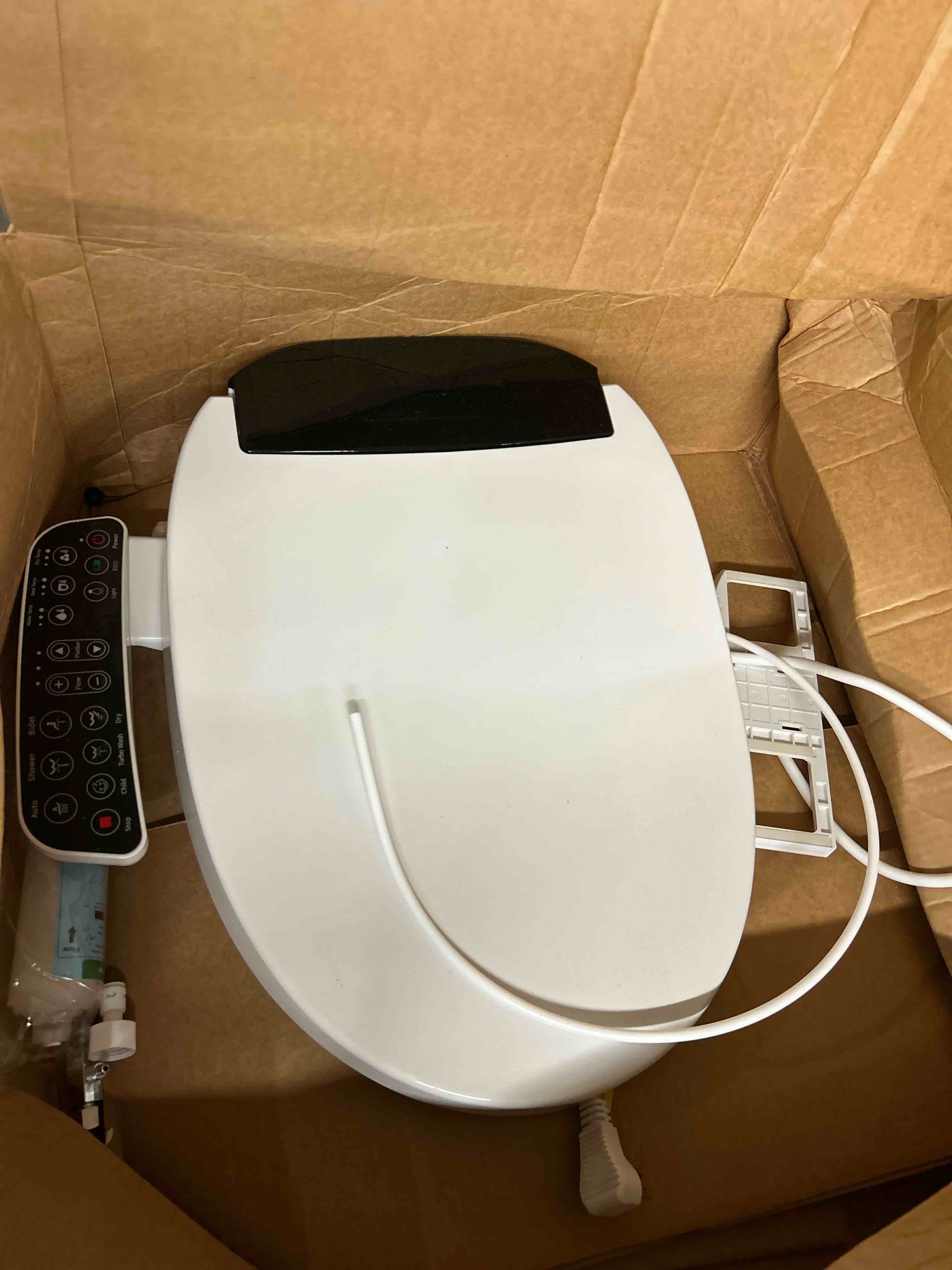 Condition photo showing New/Like New for smart bidet toilet seat with heated seat,auto wash,warm air dryer,soft closed lid,night light,multiple cleaning modes,electric toilet seat with led temperature display(elongated-white)