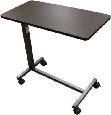 Condition photo showing New/Like New for drive medical 13067 non tilt top overbed table with wheels and secure height adjustment,tray table for hospital or home use, bedside rolling overbed table, silver vein