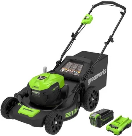 Condition photo showing New/Like New for greenworks 40v 21" brushless cordless (self-propelled) lawn mower (75+ compatible tools), 5.0ah battery and charger included