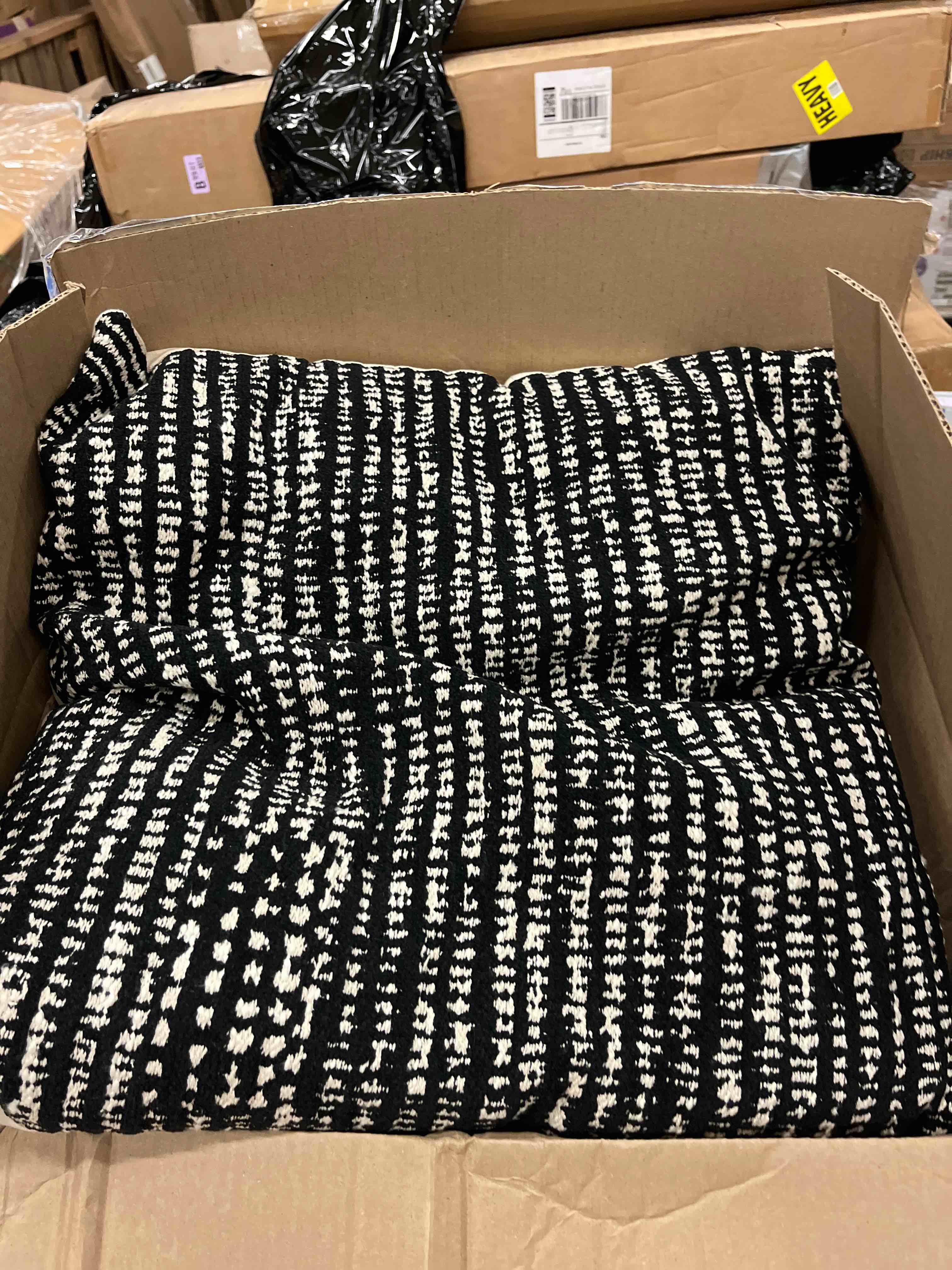 Condition photo showing New/Like New for remel abstract cotton rich zipper closure removable insert decorative throw pillow, black, 20" w x 20" l (2)