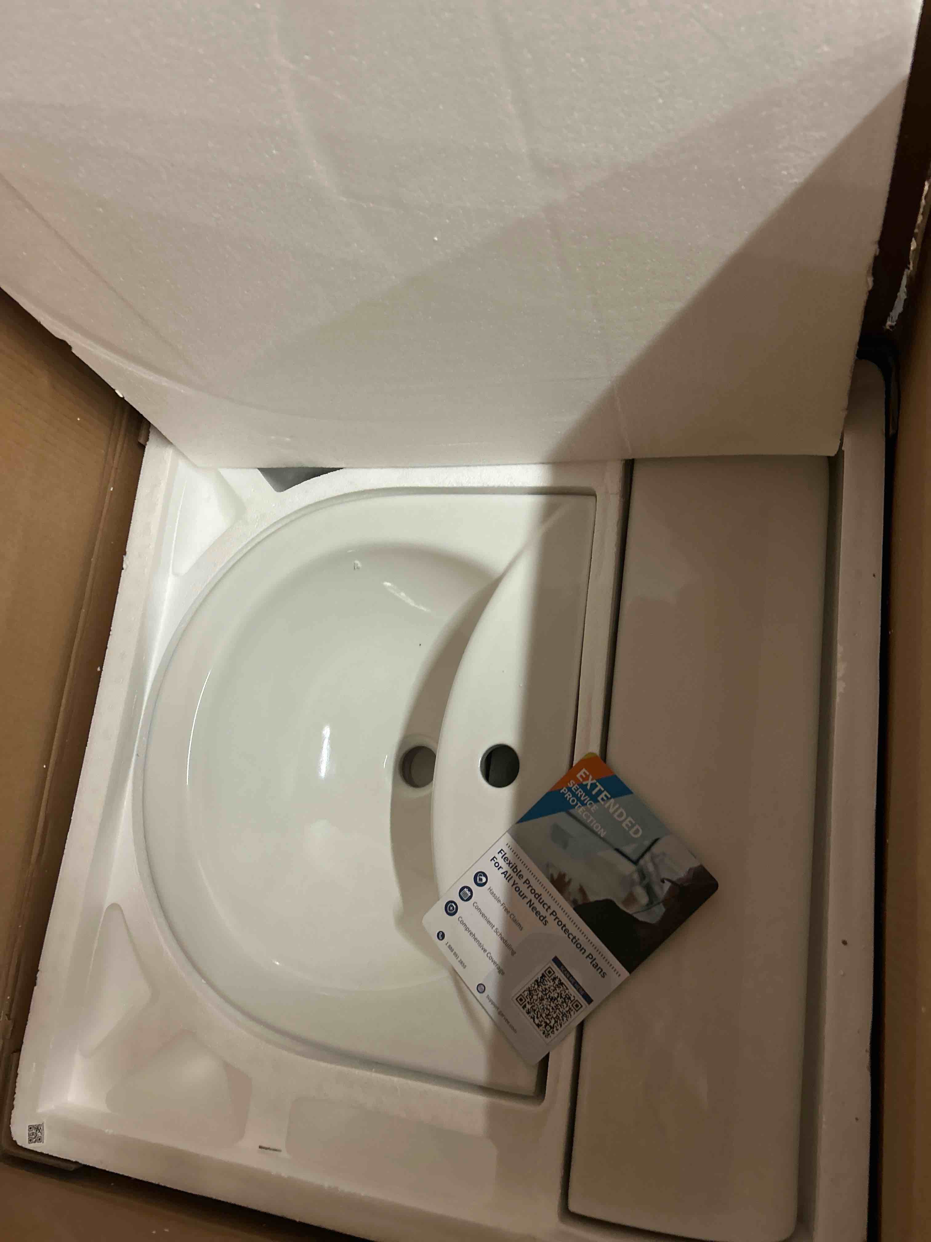 Condition photo showing New/Like New for garvee 22" w x 17" d bathroom pedestal sink, pedestal sink combo for restroom,white freestanding ceramic pedestal sink with overflow hole and pre-drilled single hole