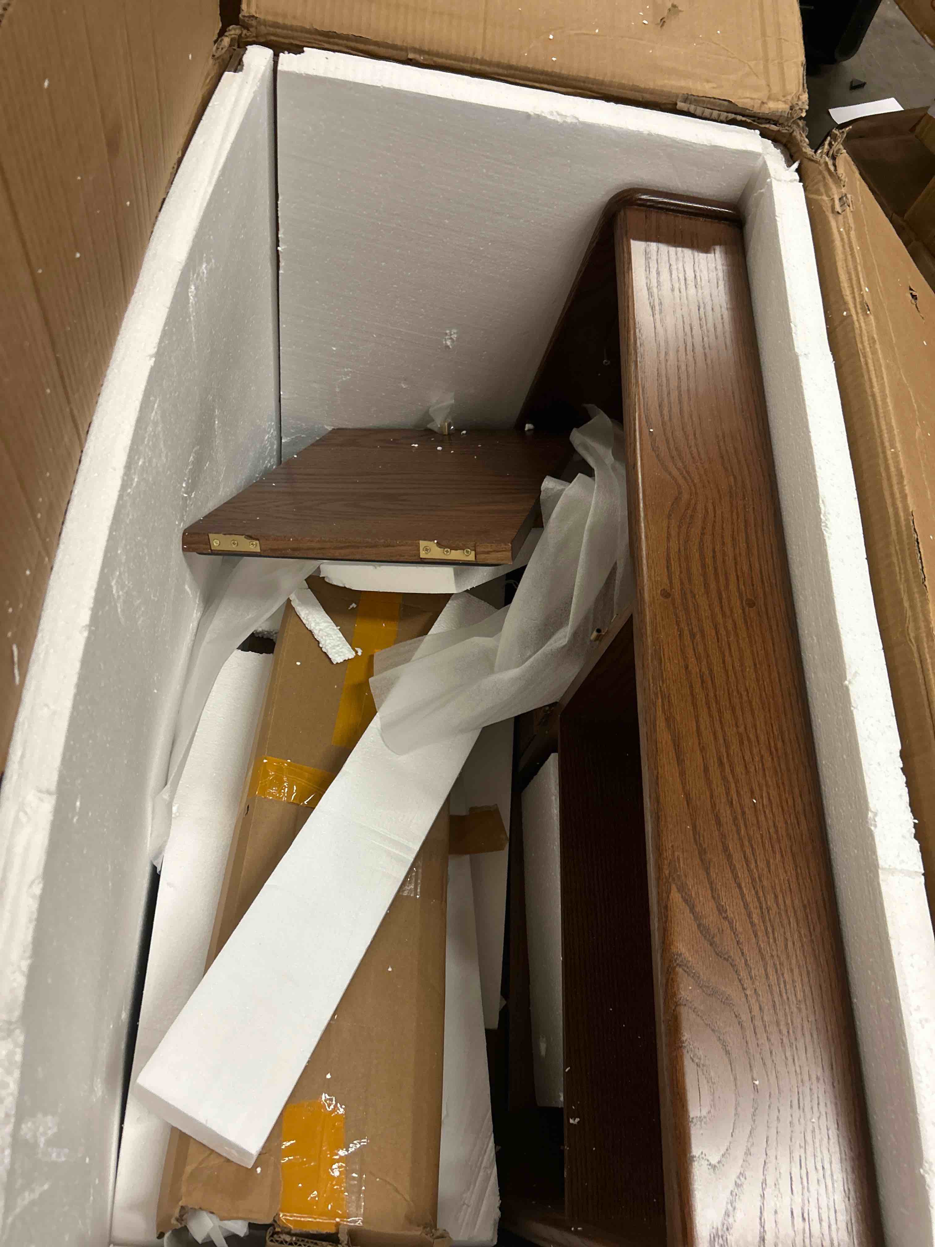 Condition photo showing New/Like New for small vanity desk with mirror, solid wood dressing table, movable drawer divider, extendable table board for bedroom, walnut color, 33" d x 16.5" w x 50" h
