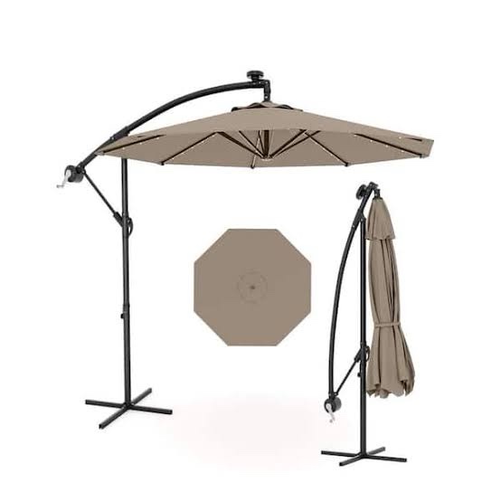 Condition photo showing New/Like New for garvee 10 ft outdoor offset umbrella with cross base fade resistant canopy large patio umbrella with infinite tilt and crank lift for deck pool garden backyard tan