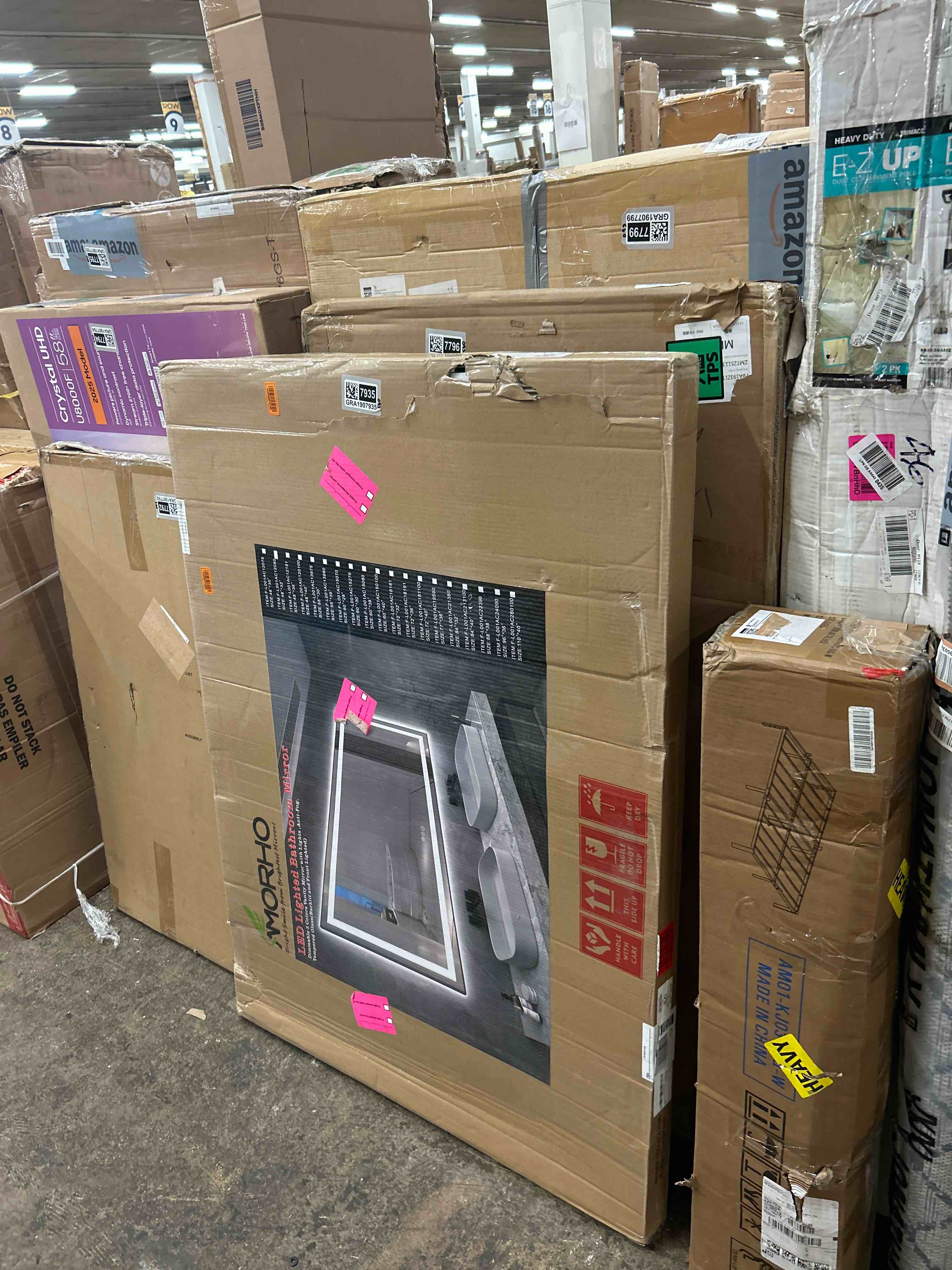 Condition photo showing New/Like New for amorho 50"x36" led bathroom mirror, front light and backlit with black frame, stepless dimmable, anti-fog, shatter-proof, memory, 3 colors lighting, double led vanity mirror