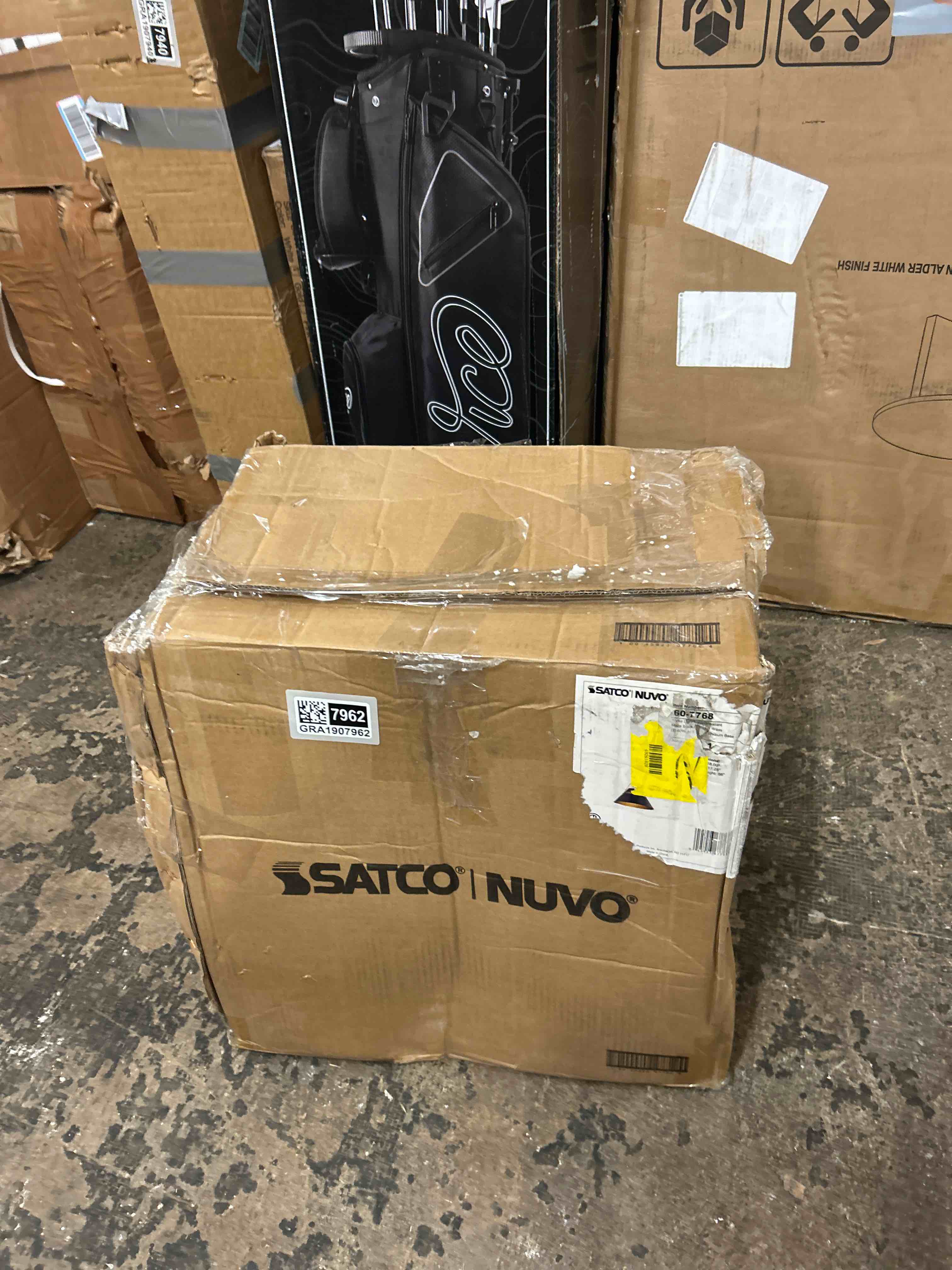 Condition photo showing New/Like New for nuvo lighting adina 3 light large pendant - matte black and natural brass finish