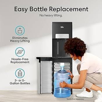 Condition photo showing New/Like New for brio ice 420 water cooler dispenser for 5 gallon bottle with ice maker, bottom load | uv self cleaning technology, night light, child safety lock & 2x fast dispense | nsf certified - black & stainless