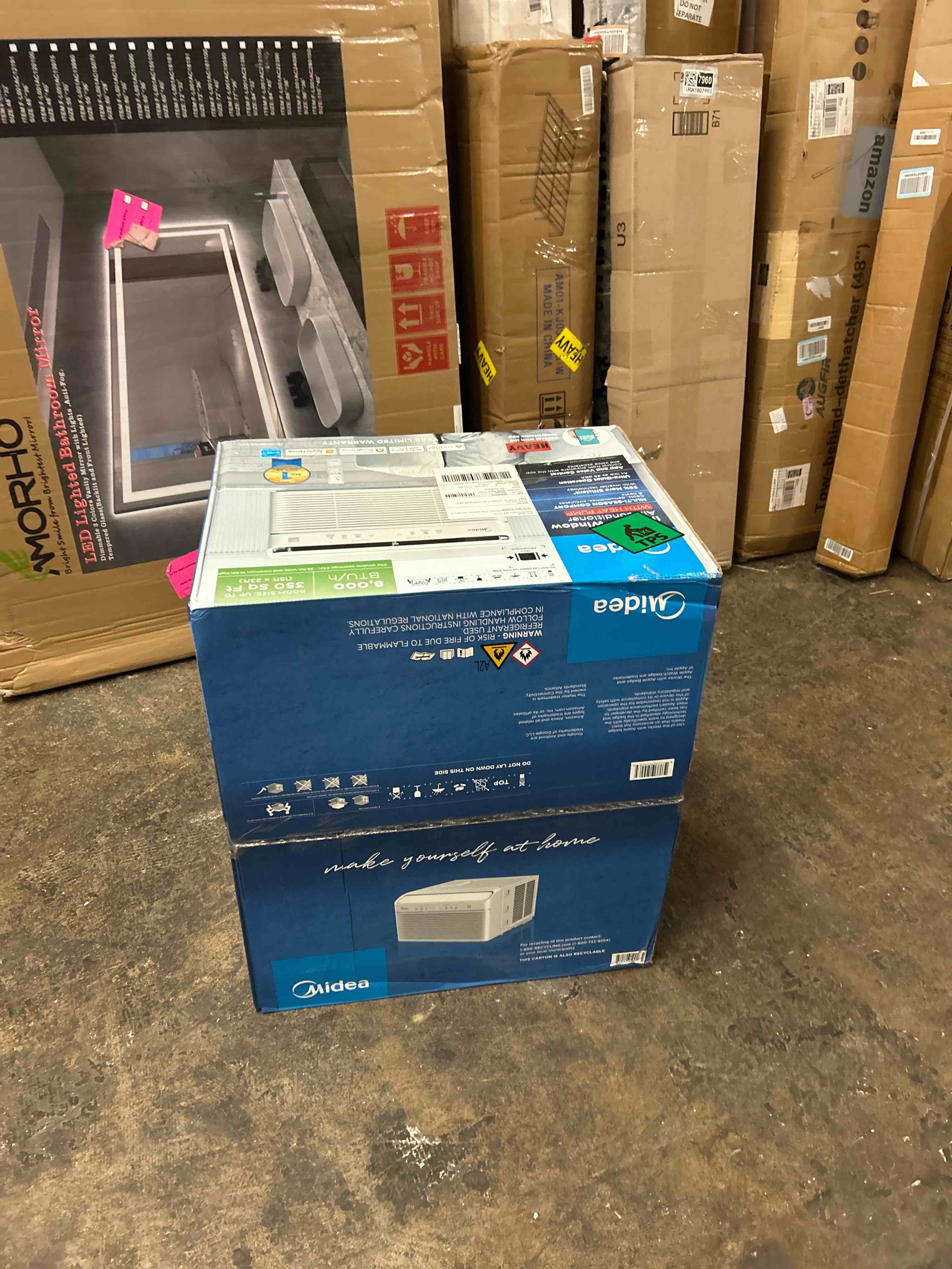 Condition photo showing New/Like New for midea 8,000 btu smart inverter air conditioner window unit with heat and dehumidifier – cools up to 350 sq. ft., energy star rated, quiet operation, electronic controls, remote control, white
