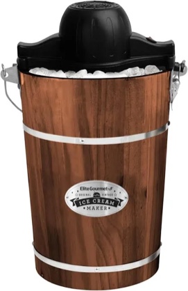 Condition photo showing New/Like New for elite gourmet eim949 old fashioned 6 quart vintage walnut wood bucket, electric ice cream maker machine appalachian, uses ice and rock salt