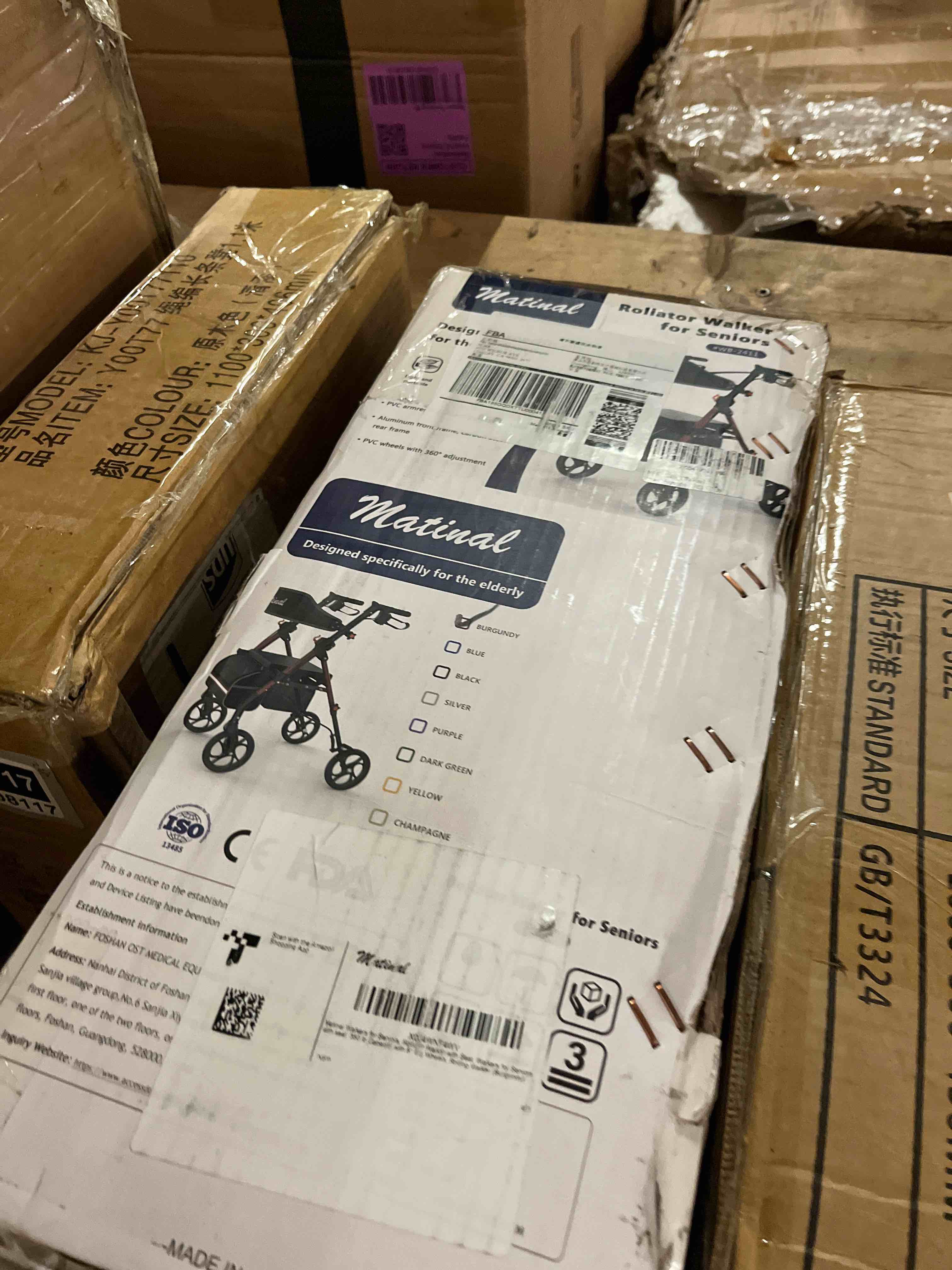 Condition photo showing New/Like New for walkers for seniors with seat, rollator walker with seat, burgundy | walkers for seniors foldable, 350 lb capacity, with 8'' big wheels, rolling walker