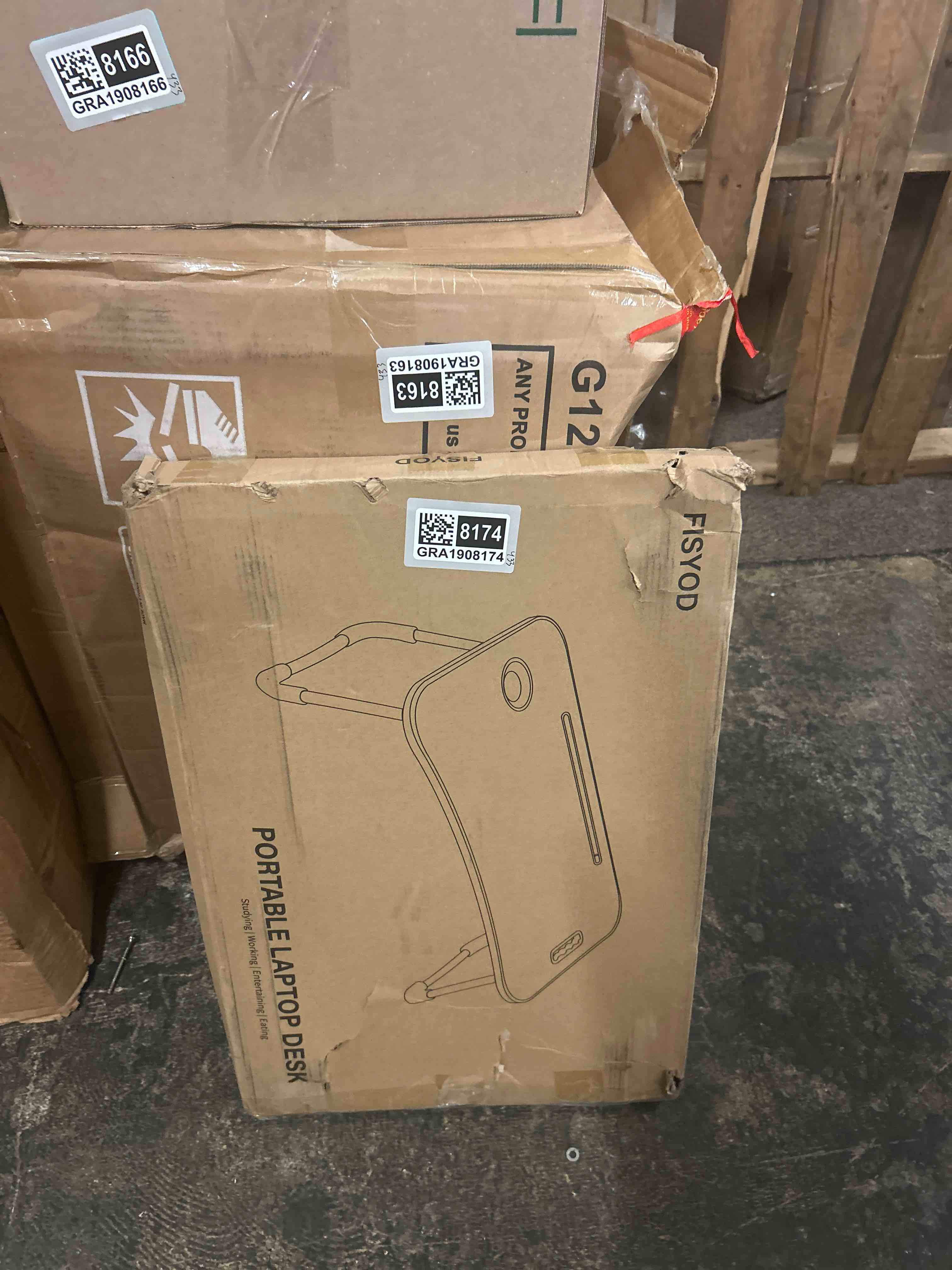 Condition photo showing New/Like New for fisyod foldable laptop table, portable lap desk bed table tray, laptop stand with cup holder & tablet slot & lifting handle for working writing drawing & eating (pink)