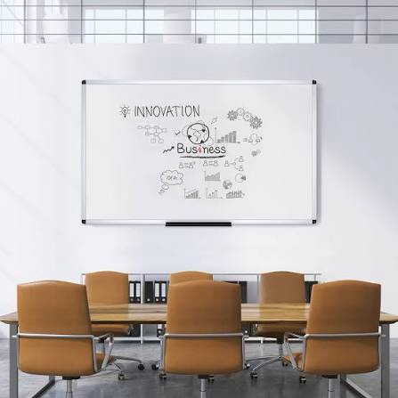 viz-pro large dry erase board/wall mounted whiteboard, 72 x 48 inches | 6' x 4', aluminum frame, with marker tray, for school office and home