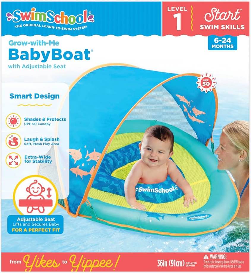 Condition photo showing New/Like New for swimschool baby boat float with adjustable seat & sun shade canopy berry/pink