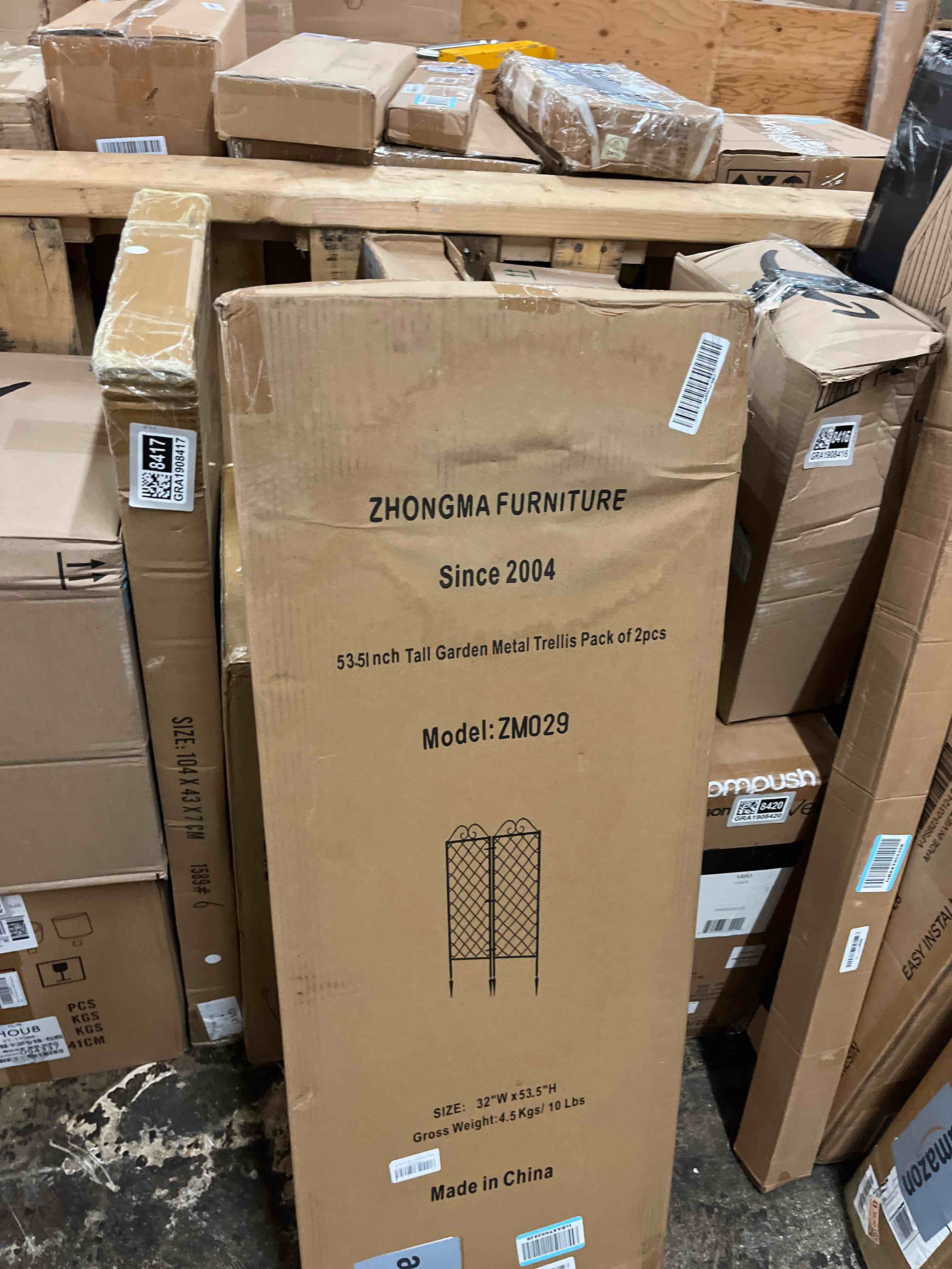 Condition photo showing New/Like New for zhongma 2 pack metal garden trellises for climbing plants, 53.5 inch tall metal fence plant support trellis for flower and vagetable