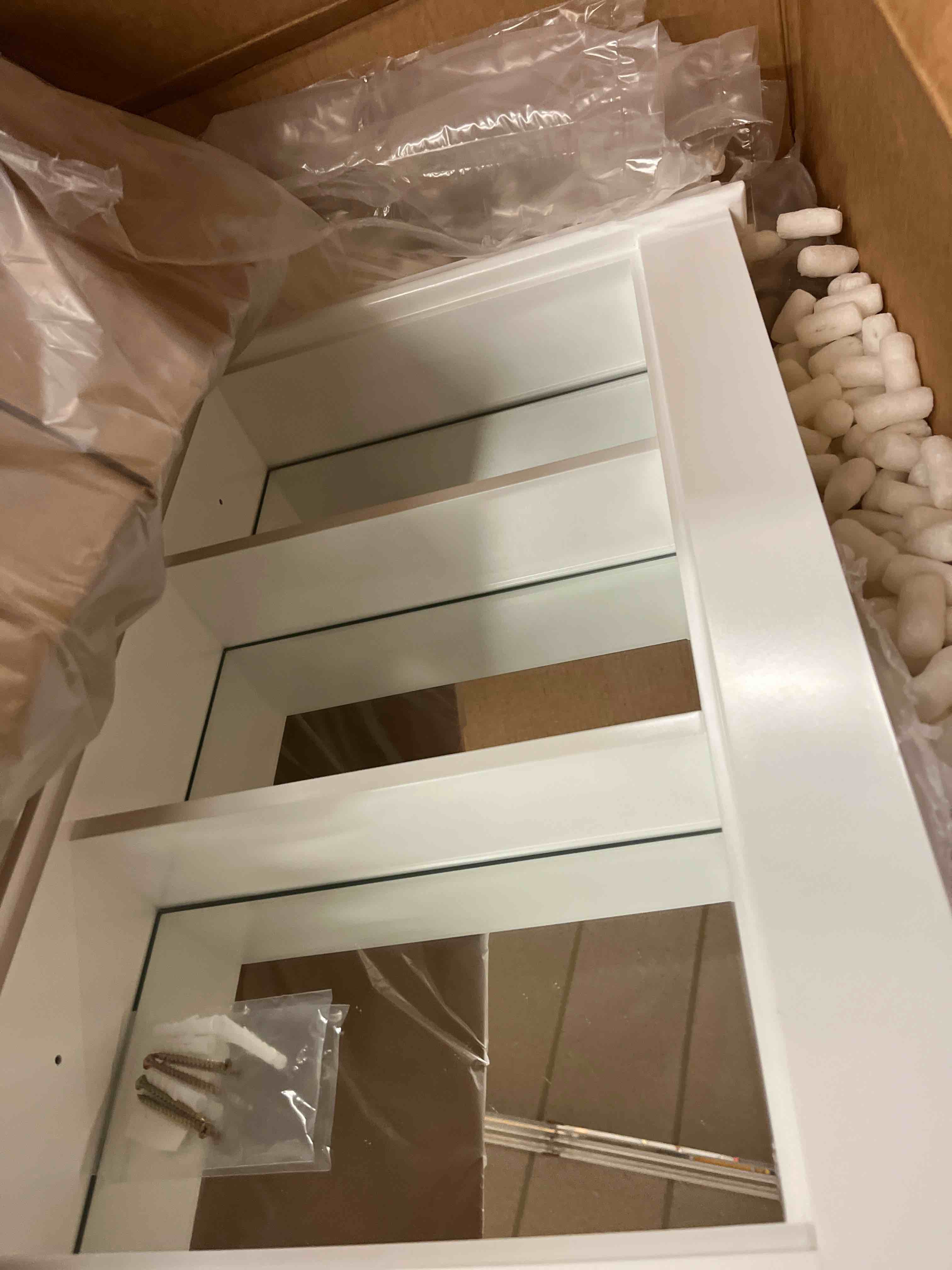 Condition photo showing New/Like New for 14 x 24 recessed medicine cabinet, white bathroom wall cabinet, 3-tier wall niche with mirror, for bathroom storage