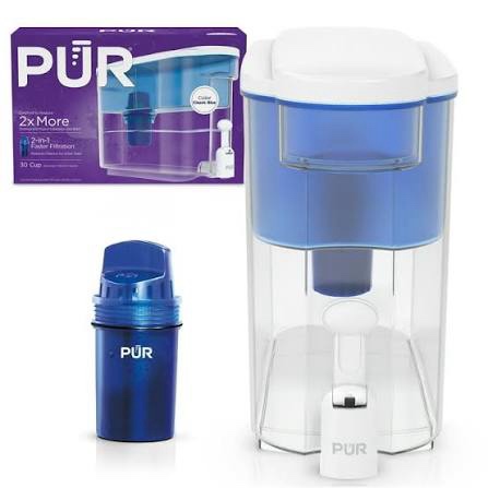 pur 30-cup water filter dispenser with 1 genuine pur filter large 30-cup capacity 2-in-1 powerful filtration bpa free dishwasher safe white/blue (ds1800z) with faster basic filter dispenser