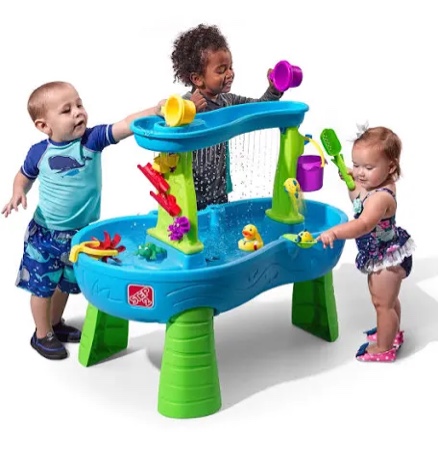 step2 rain showers splash pond water table, kids water and sand activity sensory playset, summer outdoor toys, 13 piece water toy accessories, for toddlers 1.5+ years old, blue & green