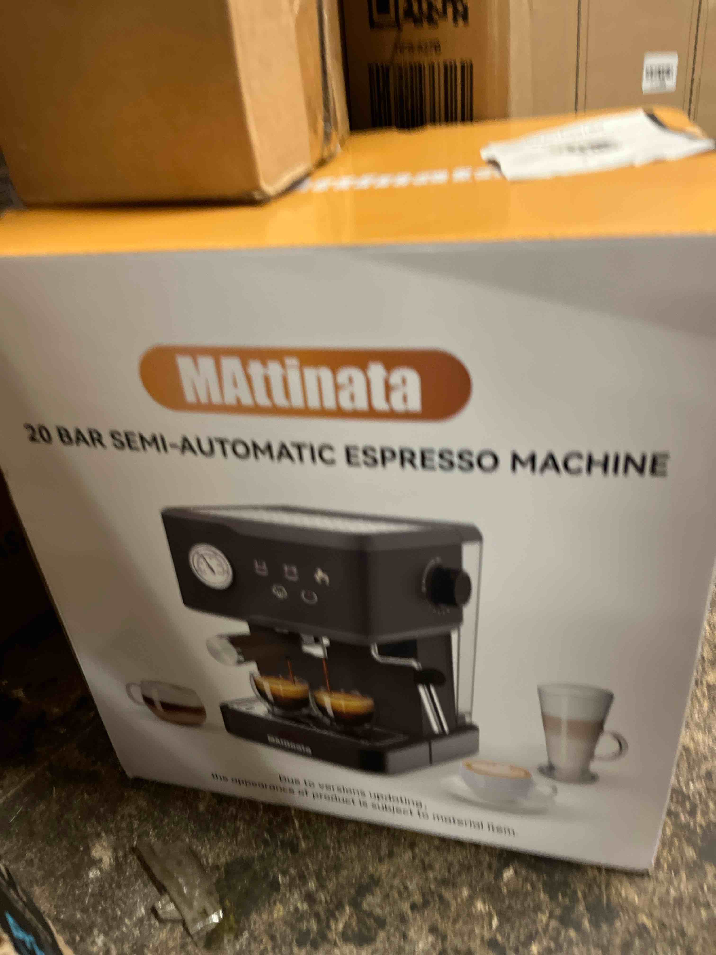 Condition photo showing New/Like New for mattinata 1632l espresso machine, cappuccino machine with auto milk frother | compact coffee maker, 20 bar italian pump, adjust hot milk foam, latte art, removeable tank, for home, stainless steel, blue